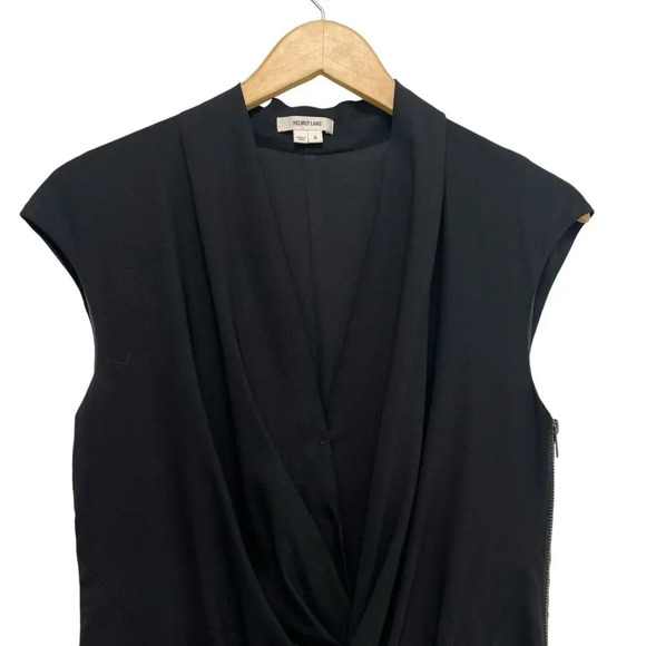 Helmut Lang Draped Twisted Front Cap Sleeve Dress in Black Sheath Dress Size 8 - Picture 5 of 12